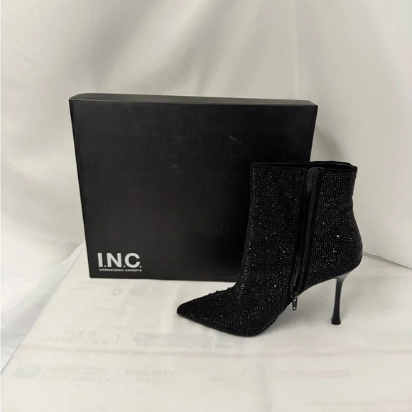 INC International Concepts Black Glitter Heeled Boots‎ - Picture 6 of 7
